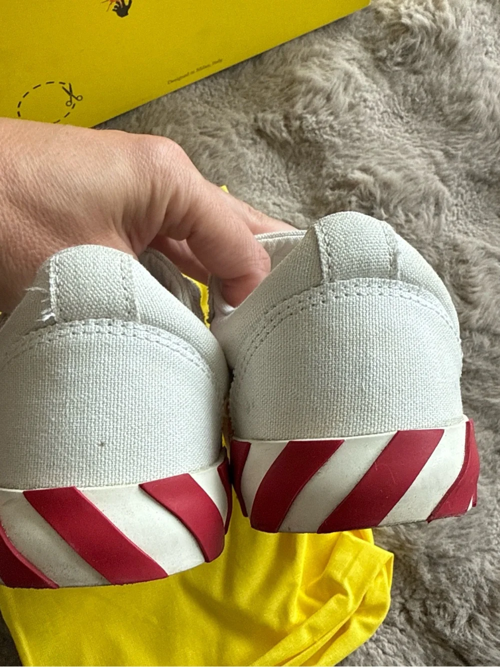 Off-White Kids White Sneakers with Red Stripe Accents size 33